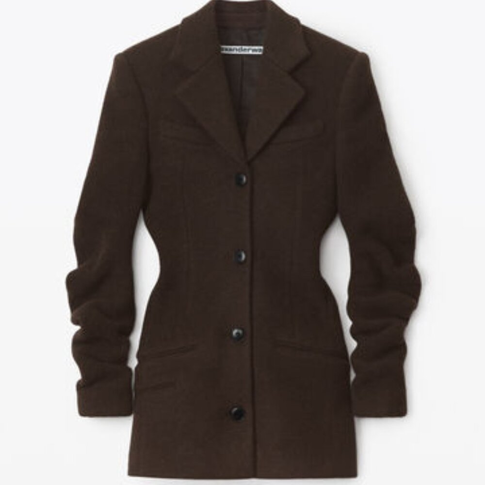 ALEXANDER WANG FITTED JACKET IN STRETCH WOOL BROWN CHOCOLATE SIZE US 6 NWT